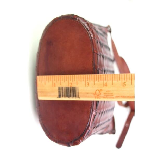 Fossil BRAIDED BROWN GENUINE LEATHER ZIP TOP X-BODY PURSE SHOULDER BAG HANDBAG - Picture 13 of 16